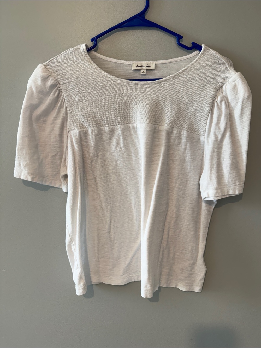 Another Love White Puff Sleeve Textured Yoke Tee